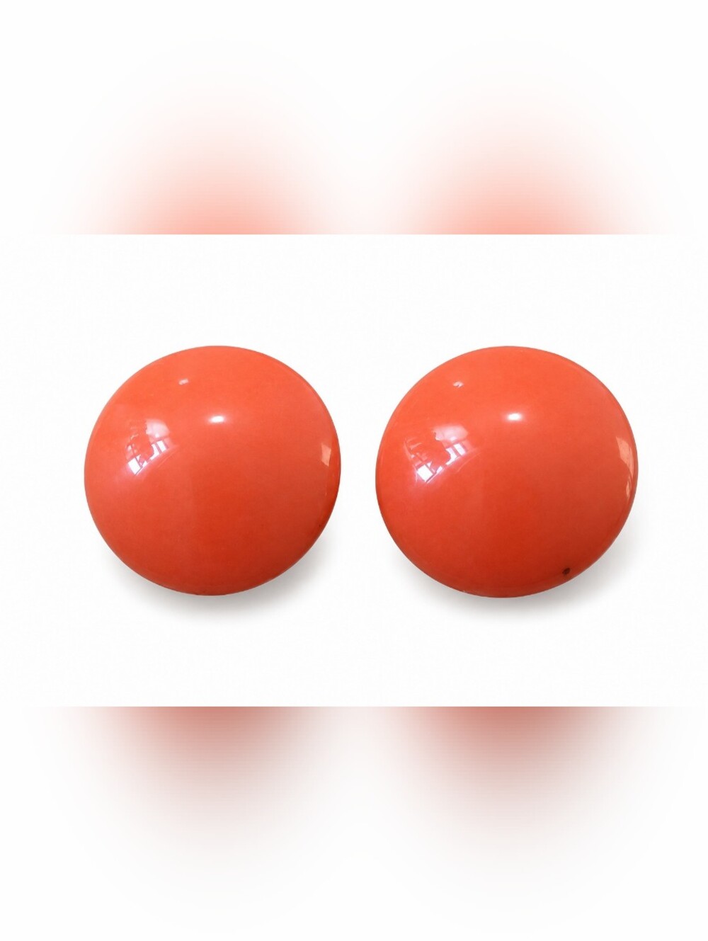Vintage Coral Orange Lucite Dome Stud Earrings Retro Round Statement Costume